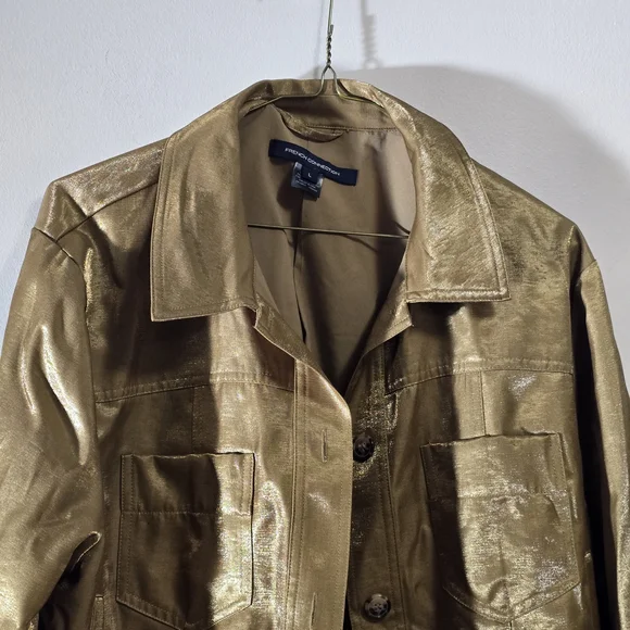French Connection Metallic Gold Button-Front Jean Jacket - Picture 3 of 8